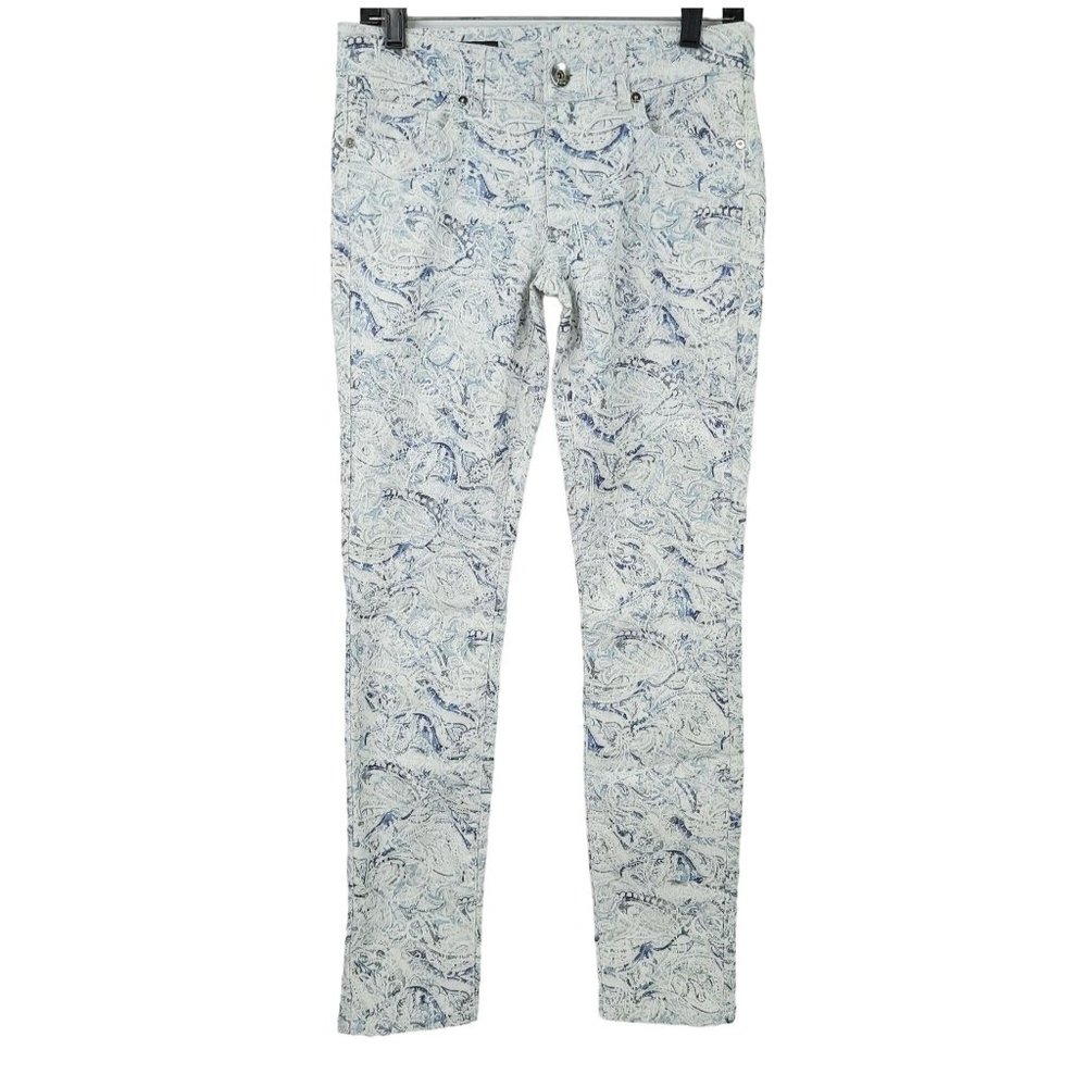 Cache Skinny Ankle Pant Jeans Women Size 4 Stretchy Mid Rise Casual Blue White